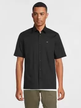 Image of Calvin Klein Stretch Poplin Short Sleeve Regular Shirt - Black, Size L, Men