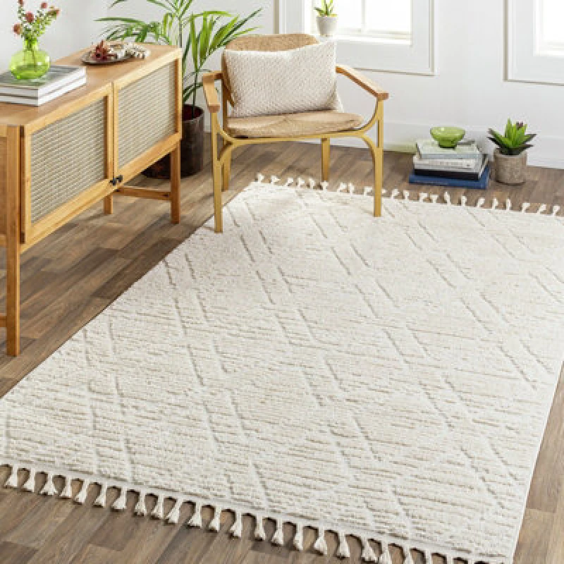 Image of Livabliss Berber Geometric High Pile Beige Jasmine Area Rug 160 X 213cm - Easy Care, Non Shedding, Ideal For Living Room & Bedroom