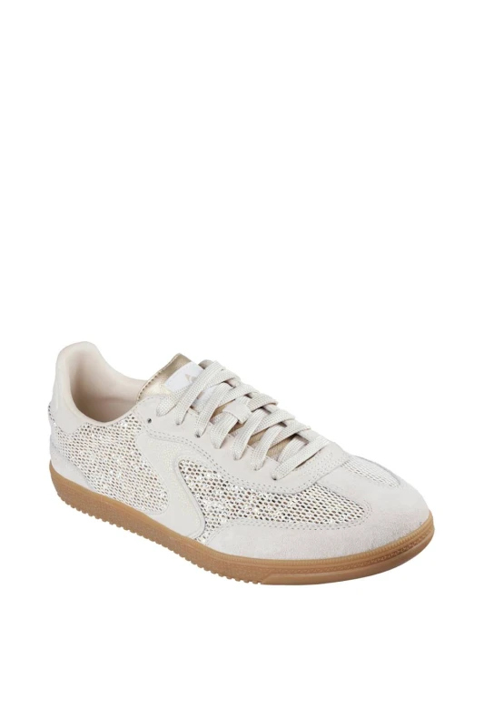 Image of Skechers Womens HOTSHOT MESHING WELL Mesh & Glitter Lace-Up Natural Size: 5 Natural Female 5