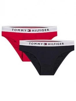 Image of Tommy Hilfiger Girls 2 Pack Waistband Bikini Briefs - Red Navy