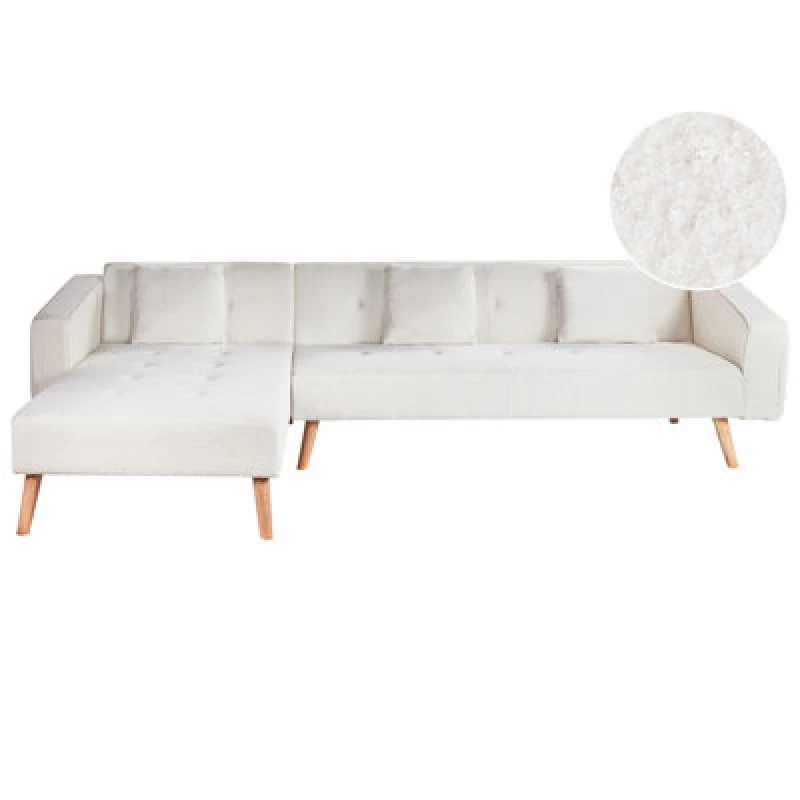 Image of Beliani Corner Sofa Bed 4 Seater Vadso Boucle Off-White Right Hand