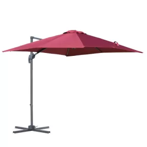 image of Outsunny Square Patio Parasol Cantilever Sun Umbrella 360° Rotation w/ Cross Base