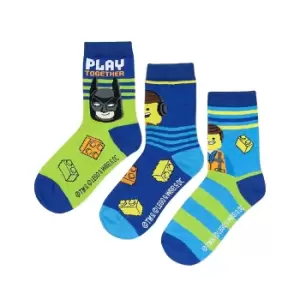 image of Lego Movie 2 Kids/Childrens `Play Together` Assorted Socks (Pack Of 3) (6-8.5 UK Child) (Blue)