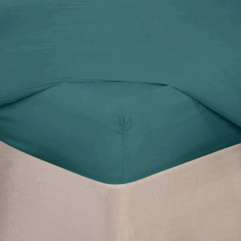 Image of OHS OHS Plain Dyed Non-Iron Fitted Bed Sheet in Teal Size: Single Fitted Teal Single Fitted Unisex 5027434210589