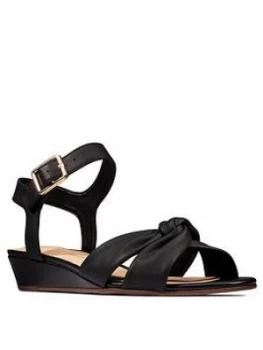 image of Clarks Sense Strap Leather Low Wedge Sandal - Black