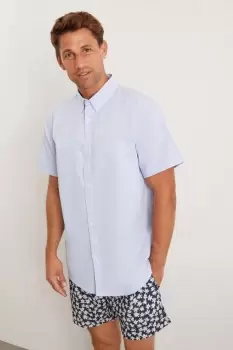 Image of Mens Blue Short Sleeve Plus And Tall Oxford Shirt