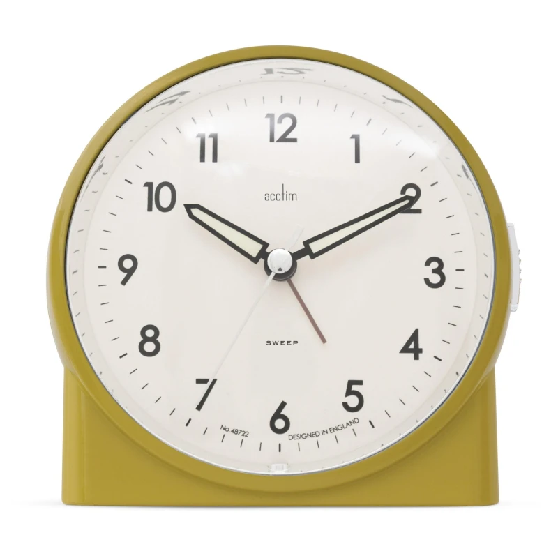 Image of Acctim Arlo Non-Ticking Sweep Luminous Tipped Hands Analogue Backlight Alarm Clock in Olive Olive Unisex