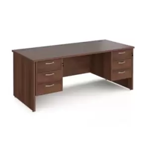 Image of Office Desk Rectangular Desk 1800mm With Double Pedestal Walnut Top And Panel End Leg 800mm Depth Maestro 25 MP18P33W