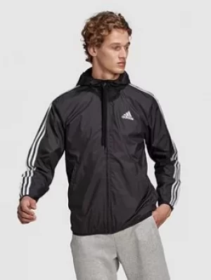 image of adidas 3 Stripe Woven Windbreaker, Black Size M Men