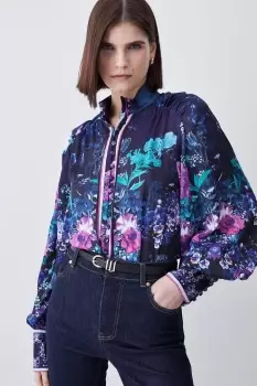 Image of Boarder Floral Print Satin Blouse