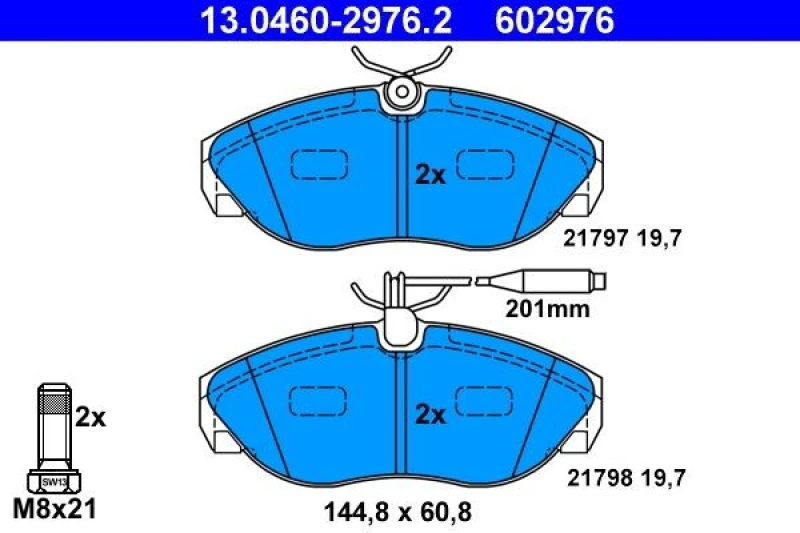 Image of ATE 13.0460-2976.2 Brake pad set incl. wear warning contact, with brake caliper screws Brake Pad Set,disc brake (402)