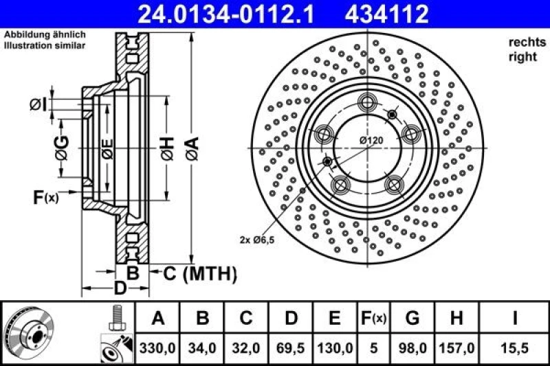 Image of Brake disc ATE 24.0134-0112.1