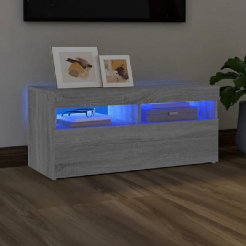 Image of vidaXL TV Cabinet with LED Lights Grey Sonoma 90x35x40 cm, Grey 815676