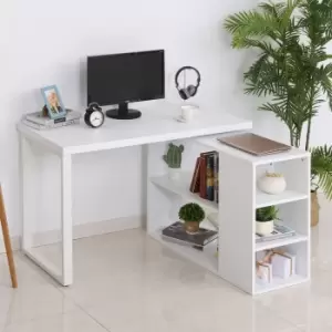 image of Corner Desk L Shaped Straight Dual Desktop Computer Desk with Rotating Storage Shelf White