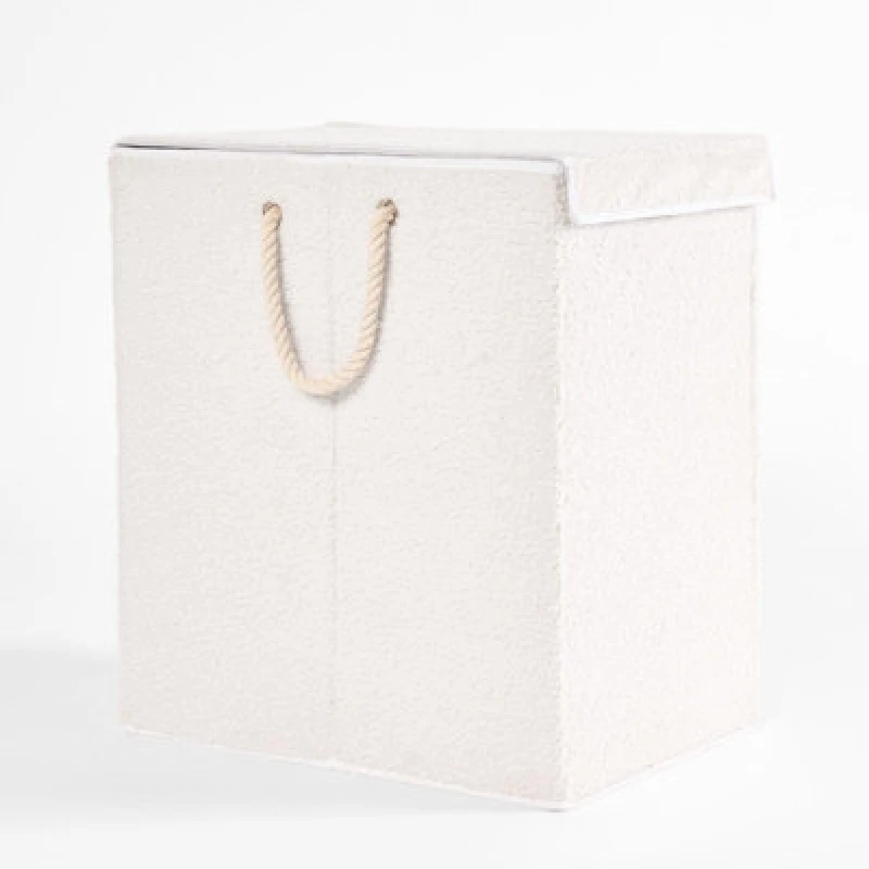 Image of OHS OHS Laundry Basket Foldable Clothing Hamper Washing Boucle Teddy Fleece Storage Bin in Cream Cream One Size Unisex 5027434184231