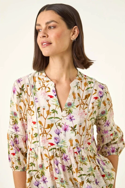 Image of Roman Womens Floral Print Notch Neck Top Size: 18 Multicolor Female 18