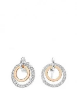 image of Simply Silver Sterling Silver Two Tone Cubic Zirconia Double Round Earrings