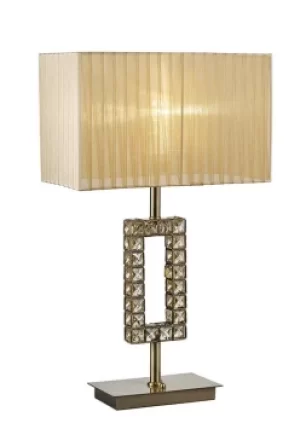 image of Florence Rectangle Table Lamp with Soft Bronze Shade 1 Light Antique Brass, Crystal