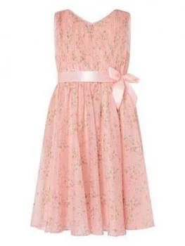 image of Monsoon Girls Ditsy Print Pleat Dress - Pale Pink, Pale Pink, Size 3 Years, Women