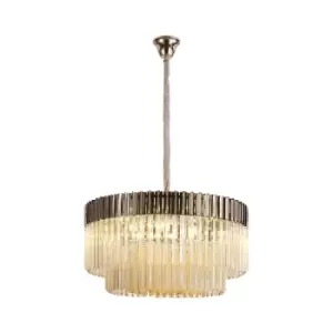 image of Poland Ceiling Pendant Round 12 Light E14, Polished Nickel, Cognac Sculpted Glass, Item Weight: 25.4kg