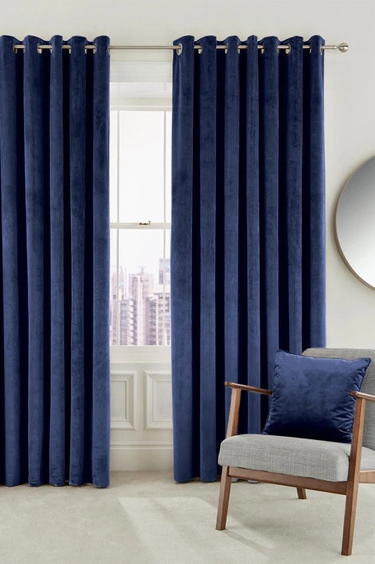 Image of Helena Springfield Helena Springfield 'Escala' Woven Lined Curtains in Blue Size: 167cm width x 183cm drop Blue 167cm width x 183cm drop Unisex 5016