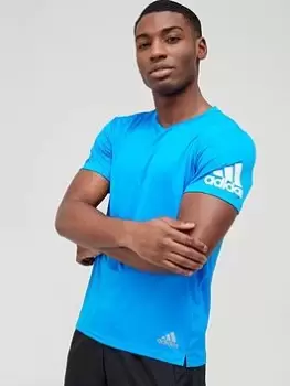 Image of adidas Run It Badge Of Sport T-Shirt - Blue Size S, Men