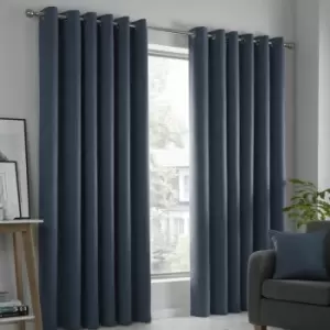 Image of Strata Woven Eyelet Lined Curtains, Navy, 66 x 72" - Fusion