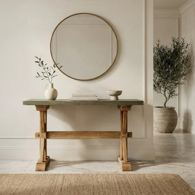 Image of Premier Housewares Traditional Wooden Console Table, Rustic Console Table, Wood Console Table, Traditional Console Table Natural