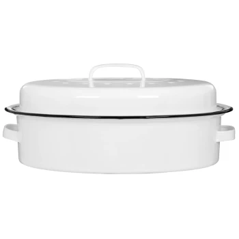 Image of Oval Self Basting Roaster - White Enamel