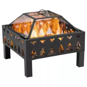 image of Outsunny Outdoor Fire Pit With Screen And Poker Backyard Wood Burner - Black