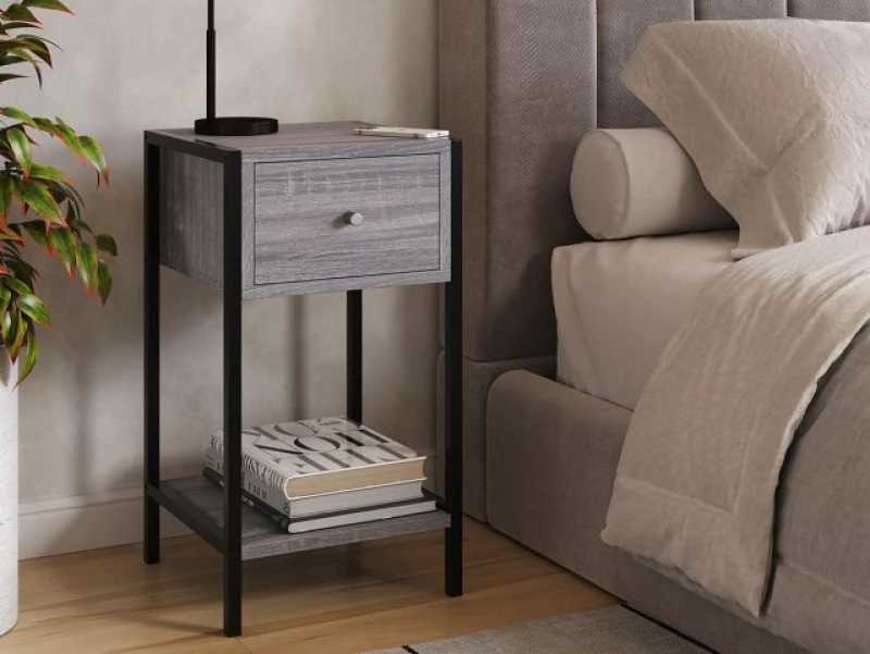 Image of Core Kelly 1 Drawer Grey Oak Bedside Table