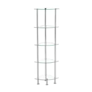 image of Modernique Glass Shelf 5 Tier Storage Unit Corner In Clear Glass With Chrome Stand