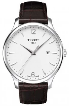 image of Tissot Mens Tradition Brown Leather Strap Silver Dial Watch