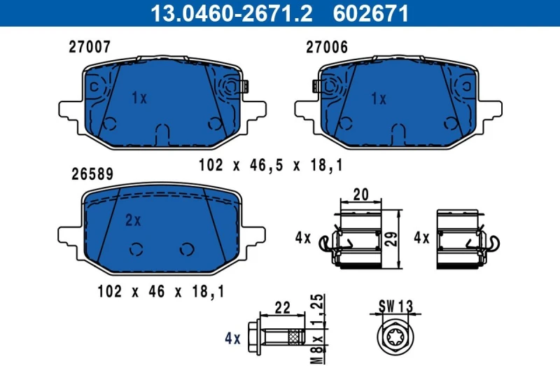 Image of Brake pad set ATE 13.0460-2671.2