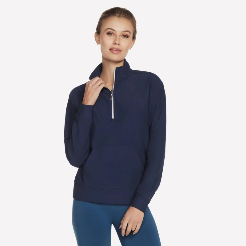 Image of Skechers Goluxe Rib 1 4 Zip Fleece Womens - Blue Blue 10