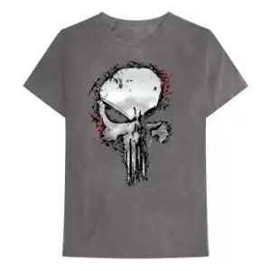 image of Marvel Comics - Punisher Metallic Skull Unisex Large T-Shirt - Grey