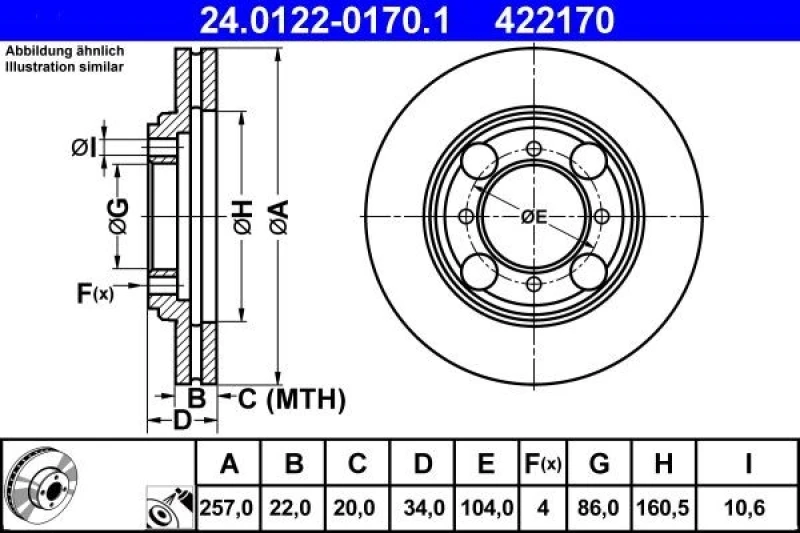Image of ATE 24.0122-0170.1 Brake disc Vented, Coated Brake Disc (82)