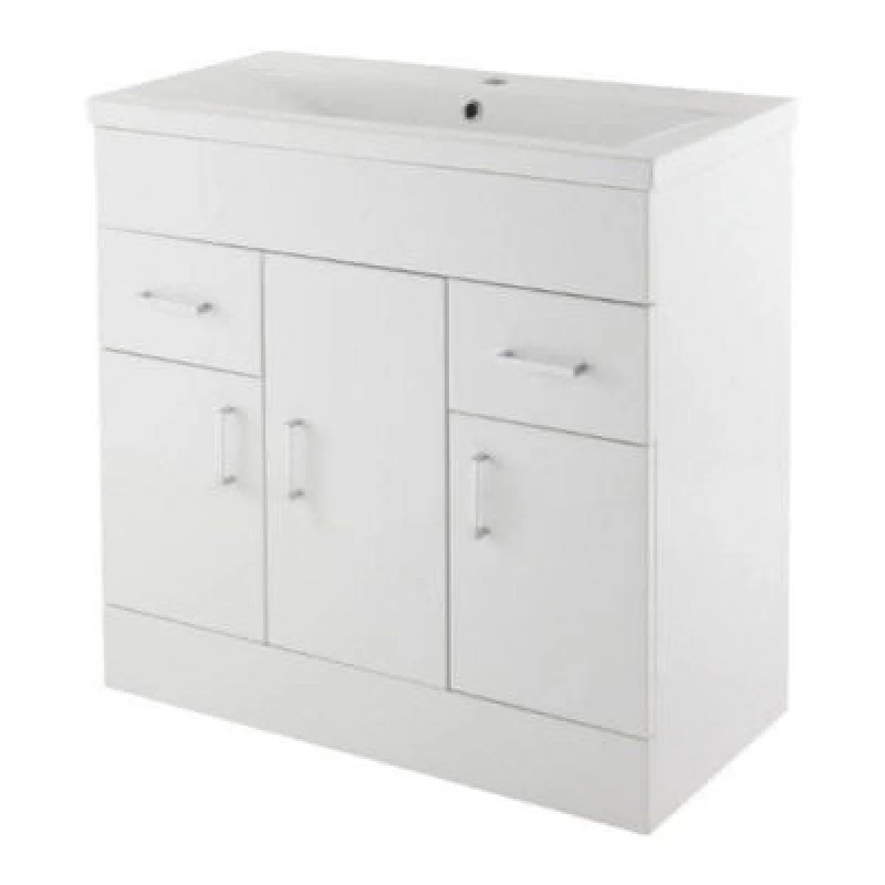 Image of NUIE Nuie - Eden Floor Standing 3-Door Vanity Unit and Basin-2 Gloss White - 800mm Wide vtmw800