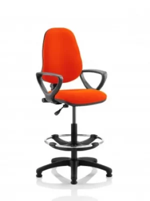 Image of Eclipse I Lever Task Operator Chair Orange Fully Bespoke Colour With Loop Arms with Hi Rise Draughtsman Kit