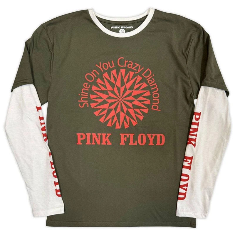 Image of Pink Floyd Mens Shine On Layered Long-Sleeved T-Shirt in Green Size: Medium Green Male M