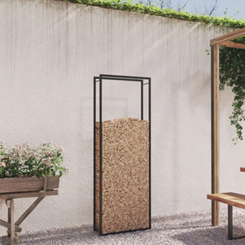 Image of Vidaxl Firewood Rack Matt Black 80X28X222cm Steel Firewood Racks