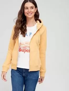 Image of Superdry Vintage Logo Embroidered Zip Hoodie - Yellow, Yellow, Size 12, Women