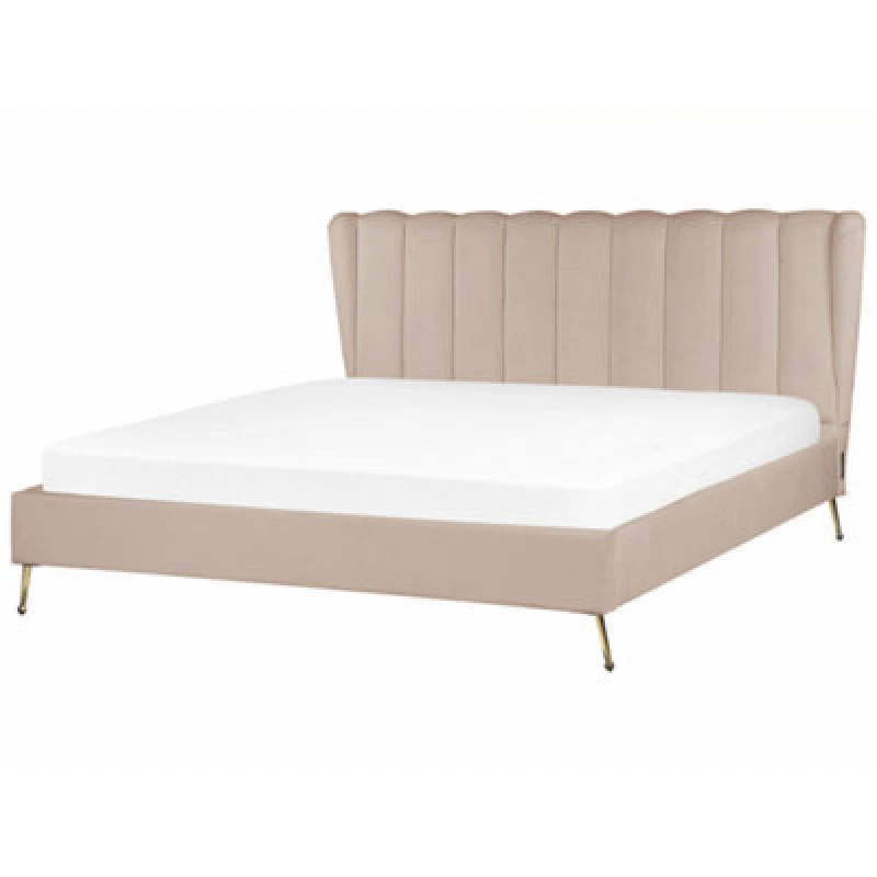 Image of Beliani Bed Velvet Miribel 180 X 200 Cm (Eu Super King) Taupe