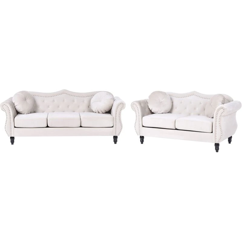 Image of Beliani Living Room Set 5 Seater Skien Velvet Light Beige