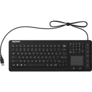 image of Keysonic KSK-6231 INEL (US) USB Keyboard English (US), QWERTY, Windows Black Silicone cover, Water-proof (IPX7), Backlit, Built-in touchpad, Mouse but