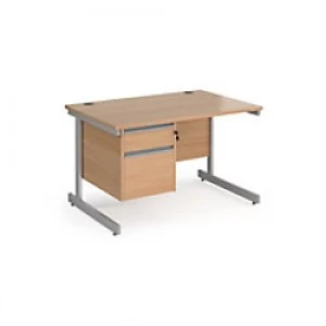 Image of Dams International Straight Desk with Beech Coloured MFC Top and Silver Frame Cantilever Legs and 2 Lockable Drawer Pedestal Contract 25 1200 x 800 x