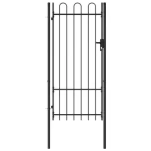 image of Vidaxl Fence Gate Single Door With Arched Top Steel 1X2 M Black