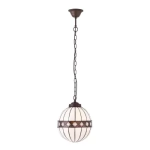 image of Fargo 1 Light Small Globe Ceiling Pendant Dark Bronze, Tiffany glass, E14