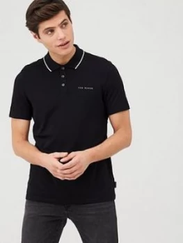 Ted Baker Short Sleeve Branded Pique Polo Top - Black, Size 6, Men