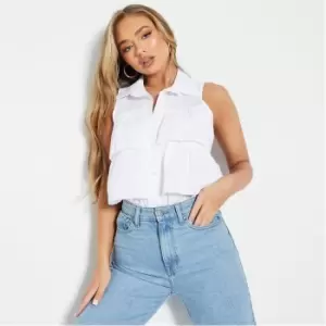 I Saw It First Sleeveless Frill Cropped Shirt - White